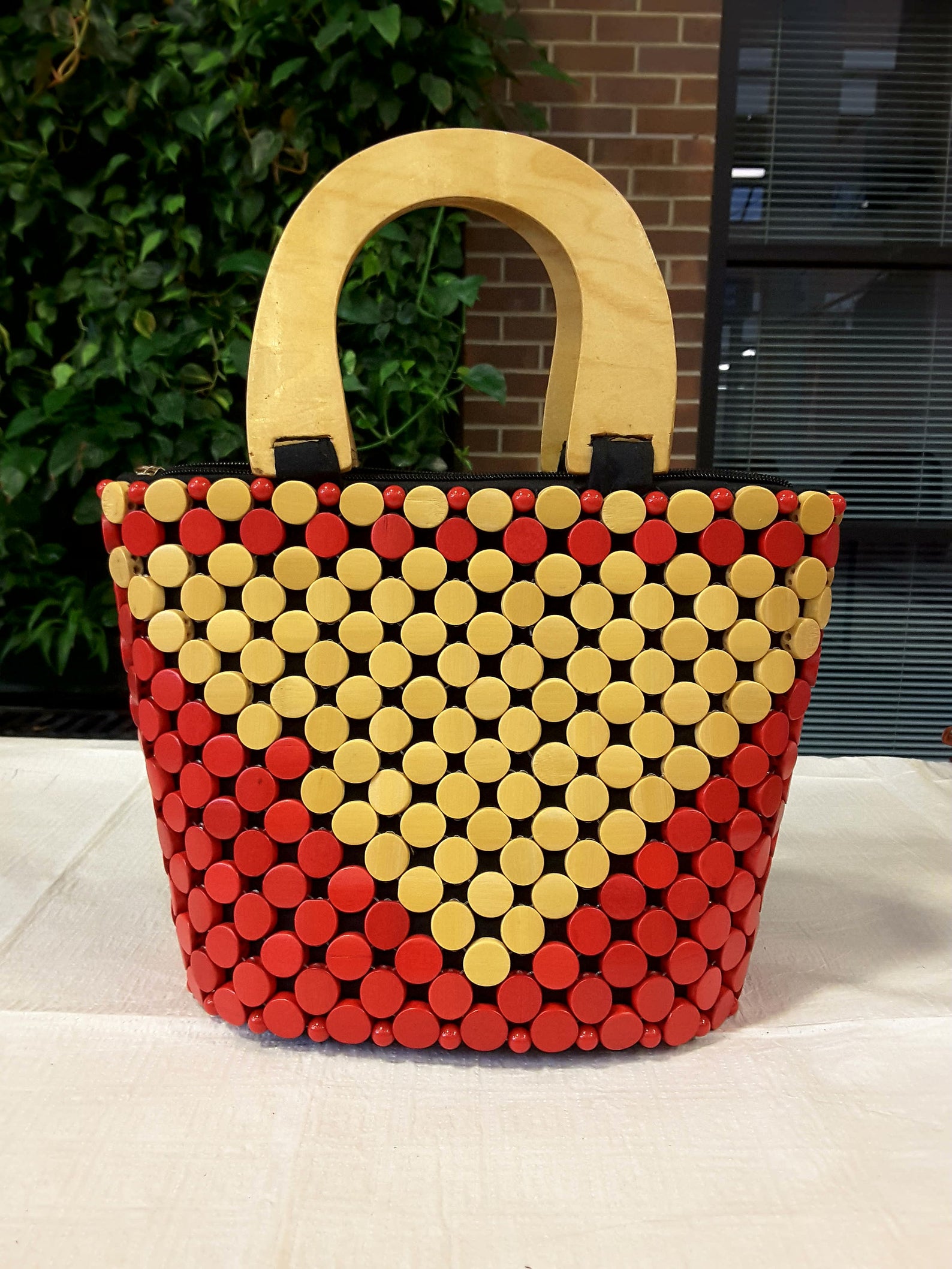 Handmade wooden handbag